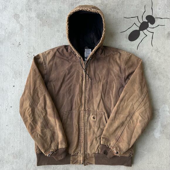 Vintage Y2K Carhartt J130 DKB brown hooded work wear jacket - Picture 1 of 8